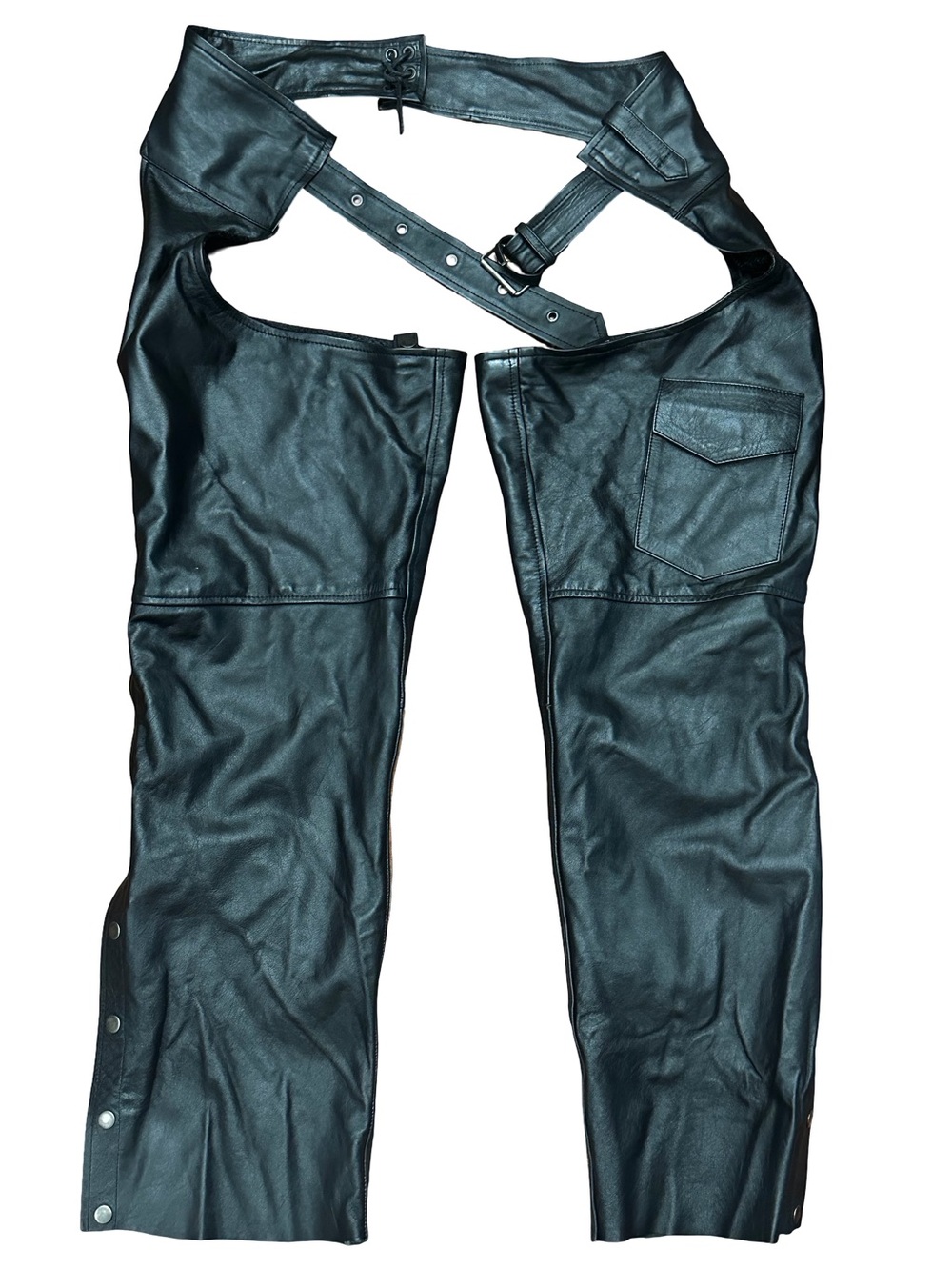 Men's Black Leather Chaps - Classic Biker Style